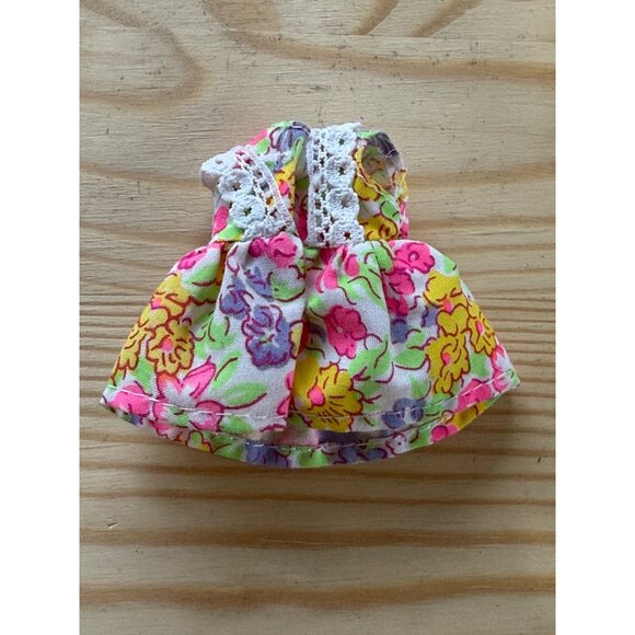 Floral Doll Dress For Kelly Sister Of Barbie With Lace Straps & Pink Bow - Picture 2 of 2